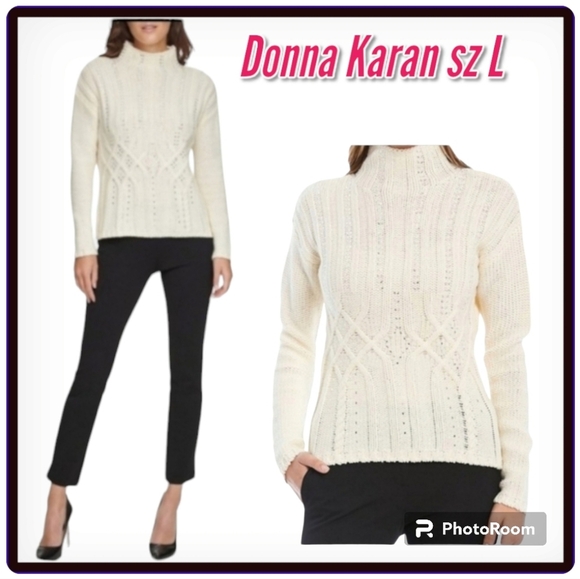 NWT Donna Karan Off White Knit Sweater sz L - Picture 2 of 14